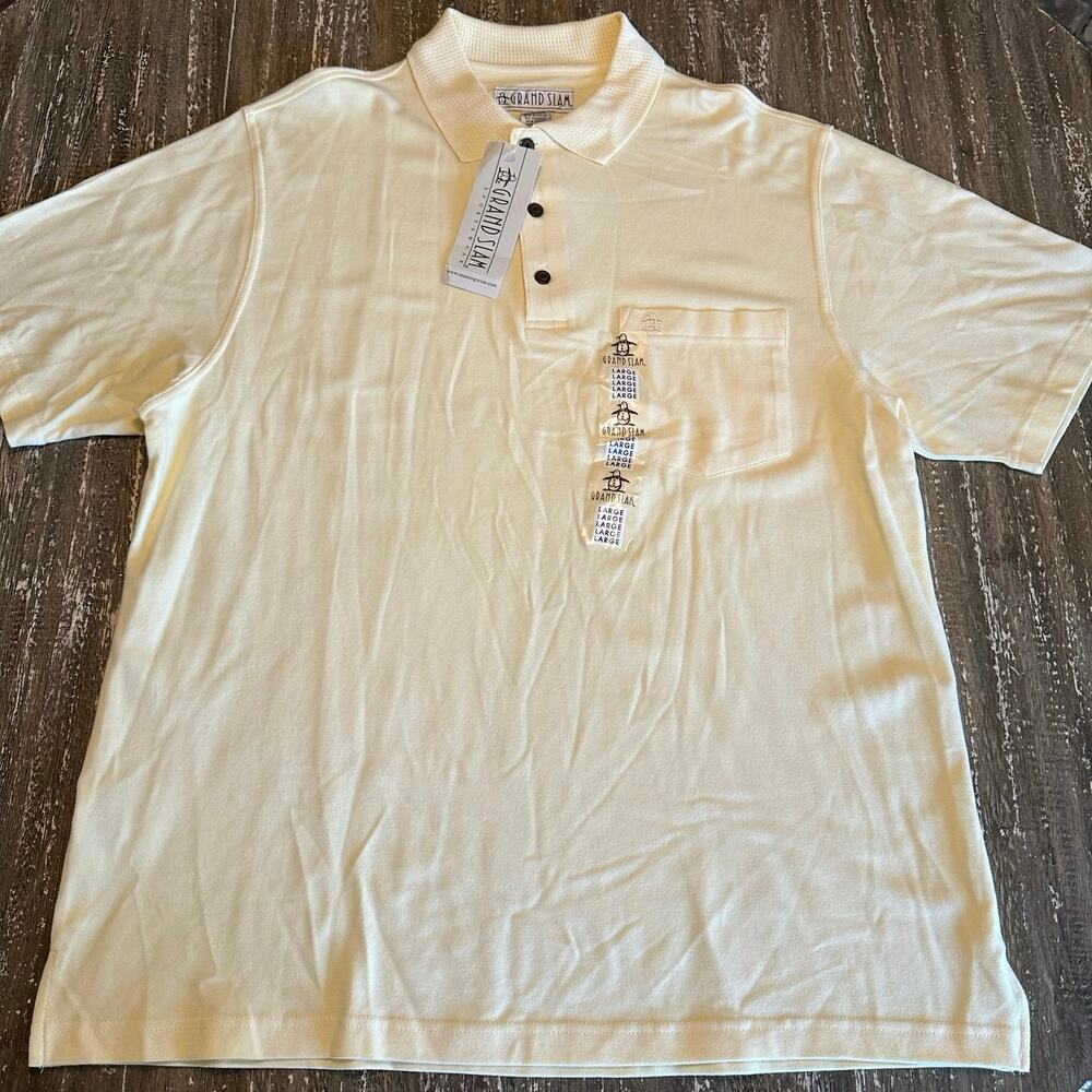 NWT Vintage Grand Slam Munsingwear Golf Polo Shirt Pale Yellow Men’s Size L